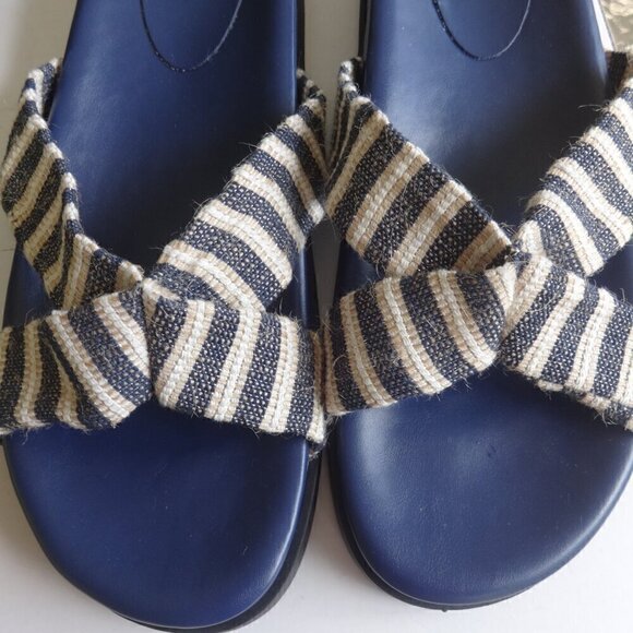 JF women's slide on sandals, size 11, blue /cream /white cloth top strap, cushy - Picture 5 of 10